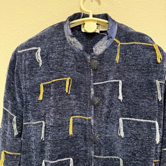 Flashback Jacket Blue/Gold Blazer Velvet Satin Patchwork Boho Women’s Size Small - Picture 2 of 16